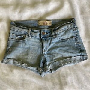 Light wash low rise shorts by Hollister